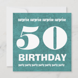 50th SURPRISE Birthday Aqua Blue and White W1443T Invitation
