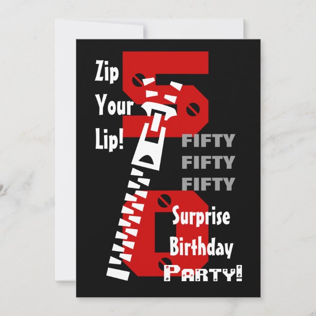 50th SURPRISE Birthday Black Red White B471 Invitation (Front)
