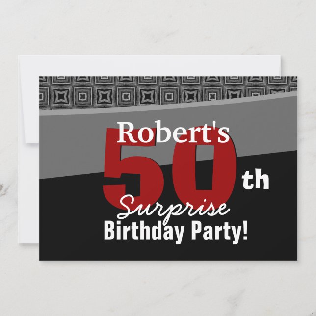 50th Surprise Birthday Black White Red W1920 Invitation (Front)