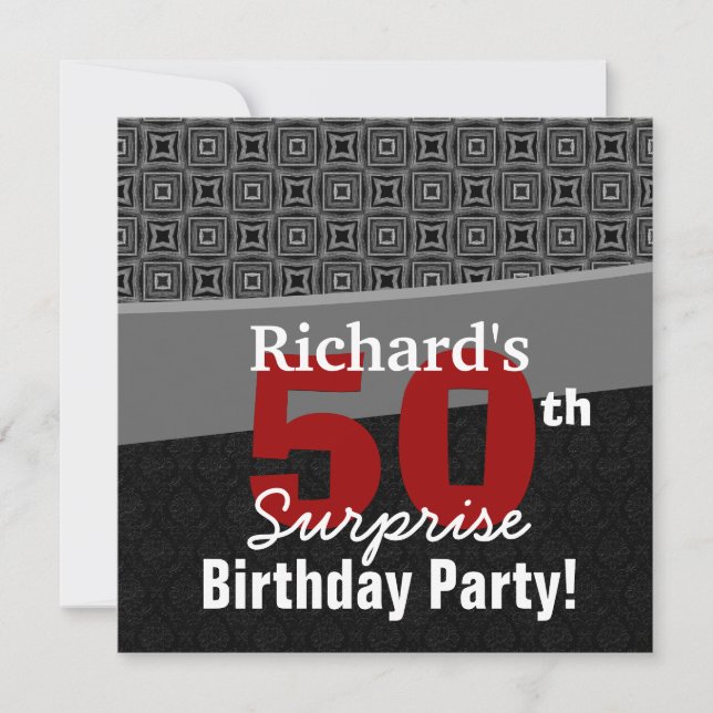 50th Surprise Birthday Black White Red Y329 Invitation (Front)