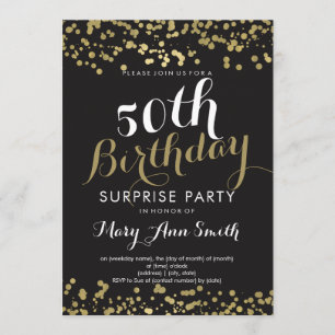 50th Surprise Birthday Gold Foil Confetti Invitation