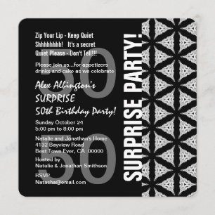 50th Surprise Birthday Modern Black WhiteW1761P Invitation