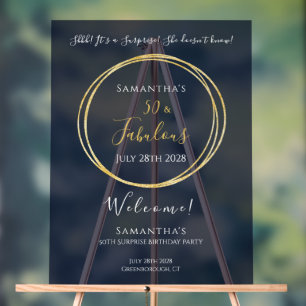50th Surprise Birthday Navy Gold Welcome Acrylic Sign