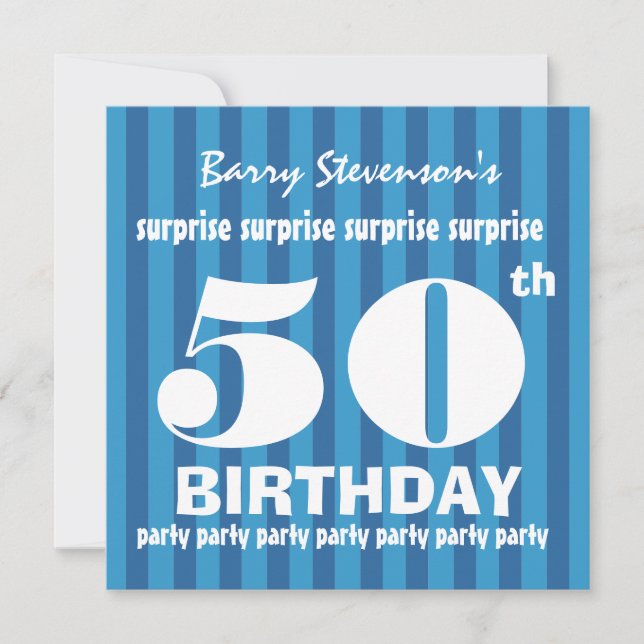 50th SURPRISE Birthday Party Blue Stripes A06 Invitation (Front)