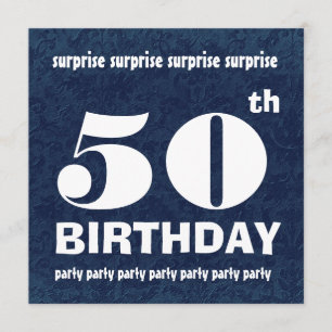 50th SURPRISE  Birthday Party Blue White W1443 Invitation