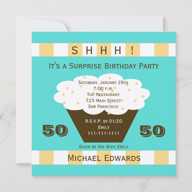 50th Surprise Birthday Party Invitation Cupcake (Front)