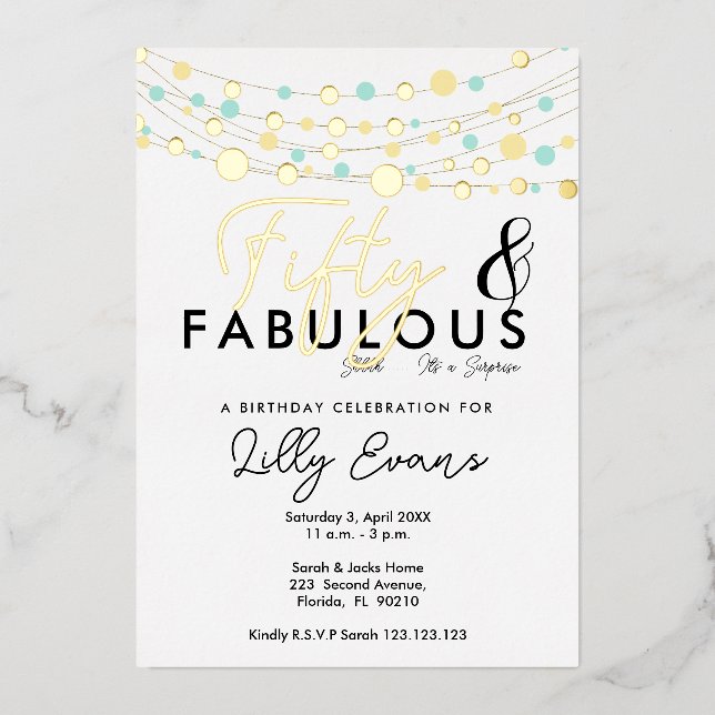 50th surprise birthday party invitation elegant  (Front)