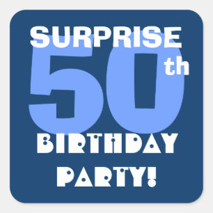 50th SURPRISE Birthday Party Navy and Aqua Blue Square Sticker