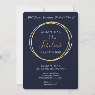 50th Surprise Birthday Party  Navy Gold  Invitation
