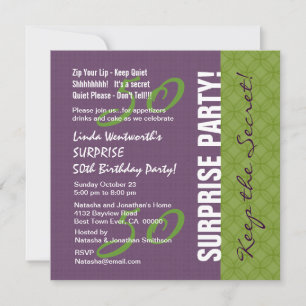 50th SURPRISE Birthday Purple and Green Pattern v2 Invitation