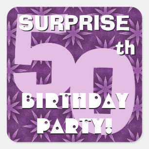 50th SURPRISE Birthday Purple Fireworks  V02 Square Sticker