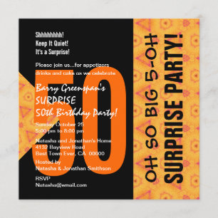 50th Surprise Diagonal Orange and Black V04 Invitation