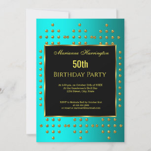 50th teal gold Birthday Anniversary Invitation