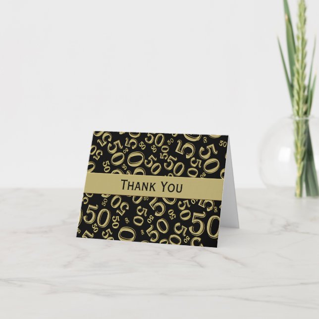 50th "Thank you!" Black/Gold Number Pattern Thank You Card (Front)