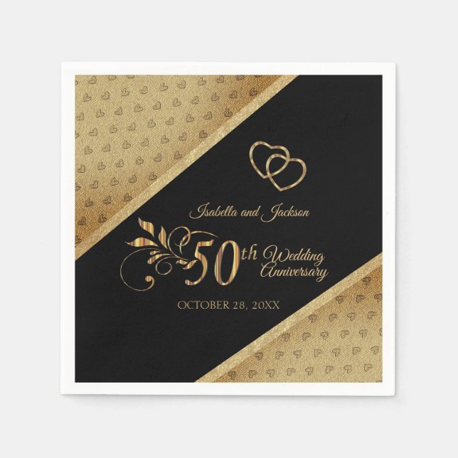 50th Vintage Gold Heart Anniversary Design Napkin (Front)