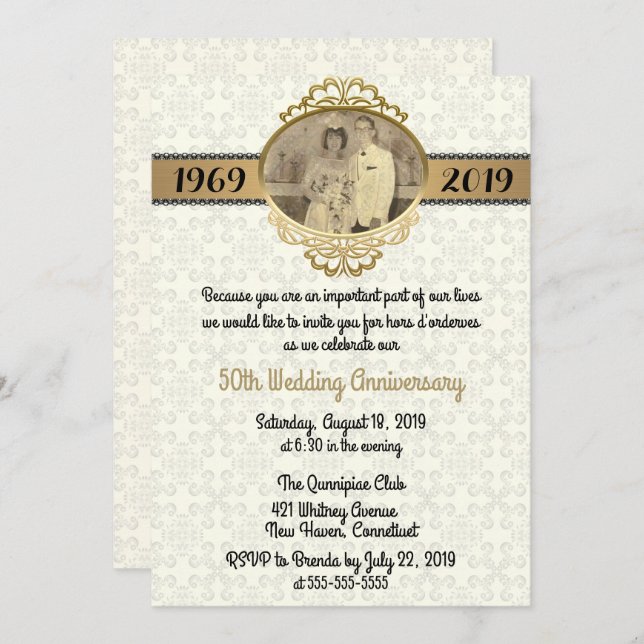 50th Vintage Style Wedding Anniversary Invite (Front/Back)
