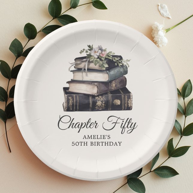 50th | Vintage Victorian Book Birthday  Paper Plate (Creator Uploaded)