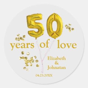 50th Wedding Anniversary Baloons with names DCSA48 Classic Round Sticker