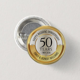 50th wedding anniversary black and gold 1 inch round button