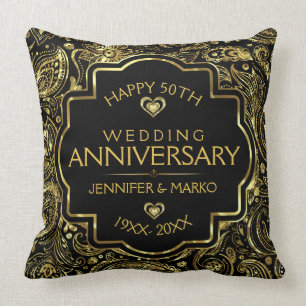 50th Wedding Anniversary Black And Gold Design Throw Pillow