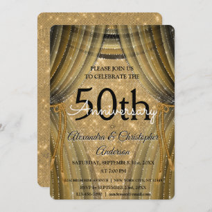 50th Wedding Anniversary Black and Gold Sparkle Invitation