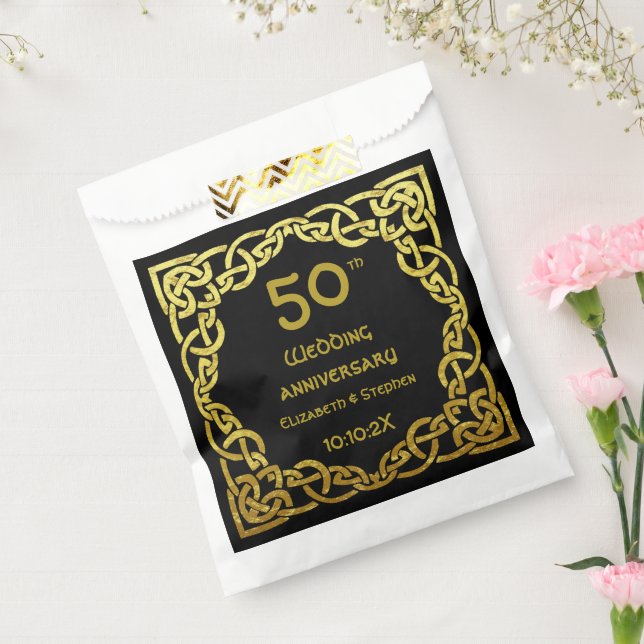 50th Wedding Anniversary Black & Gold Celtic Knot  Favour Bag (Sealed)