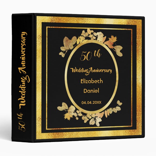 50th wedding anniversary black gold monogram binder (Front/Spine)