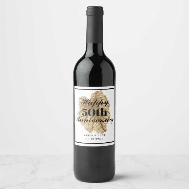 50th Wedding Anniversary Black Gold Personalized Wine Label (Front)