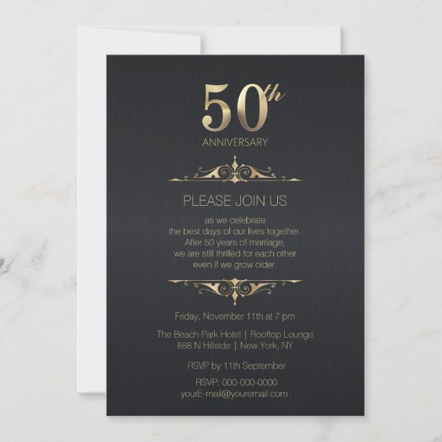 50th Wedding Anniversary Black Invitation (Front)