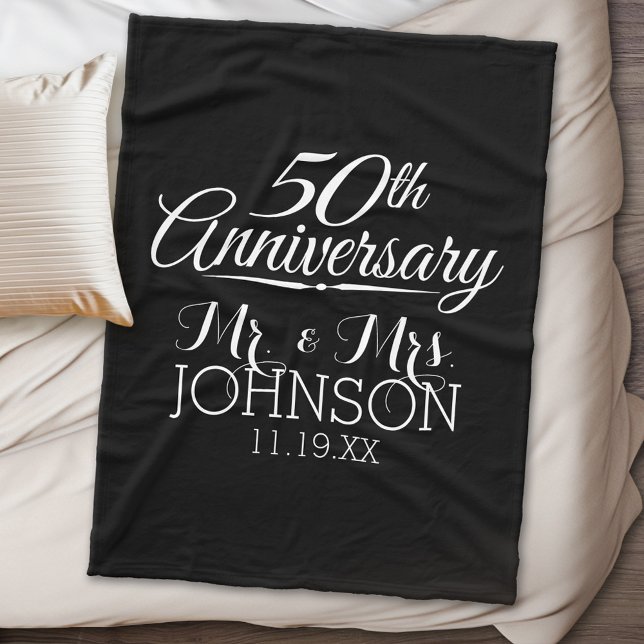 50th Wedding Anniversary Black - Mr & Mrs Favours Fleece Blanket (Personalized wedding anniversary fleece blanket)