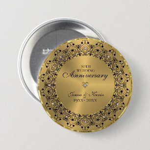 50th Wedding Anniversary BlackMandala On Gold 3 Inch Round Button