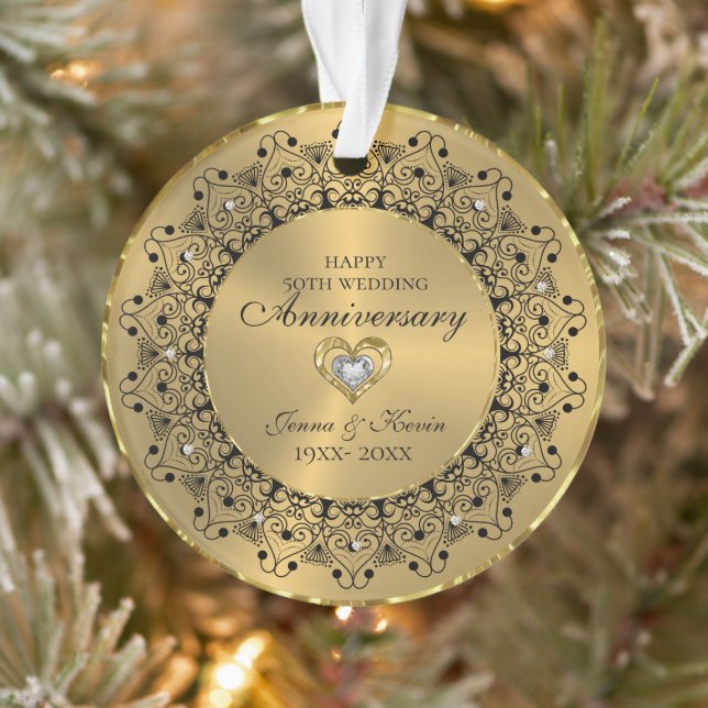 50th Wedding Anniversary BlackMandala On Gold Ornament (Tree)