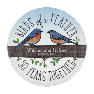 50th Wedding Anniversary, Bluebirds of a Feather Cutting Board