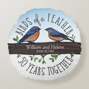 50th Wedding Anniversary, Bluebirds of a Feather Round Pillow