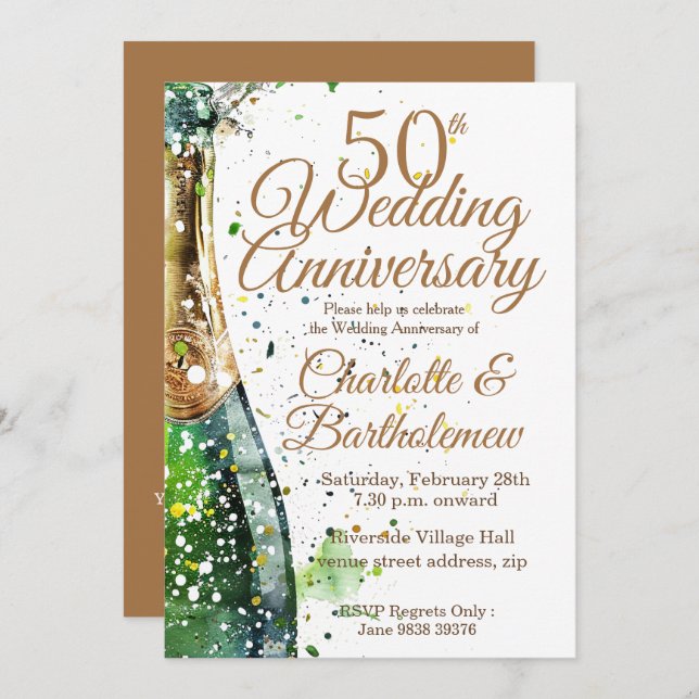50th Wedding Anniversary Bubbly Bottle Invitation (Front/Back)