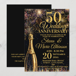 50th Wedding Anniversary Bubbly Celebration Gold Invitation