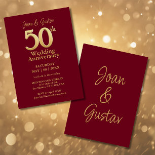 50th Wedding Anniversary Burgundy and Gold Invitation