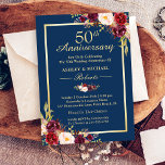 50th Wedding Anniversary Burgundy Floral Navy Blue Invitation<br><div class="desc">Celebrate the 50th Wedding Anniversary with this "Marsala Burgundy Floral Navy Blue invitation" template. With our easy-to-use design tool, you can easily customize it to be uniquely yours. (1) For further customization, please click the "customize further" link and use our design tool to modify this template. (2) If you prefer...</div>