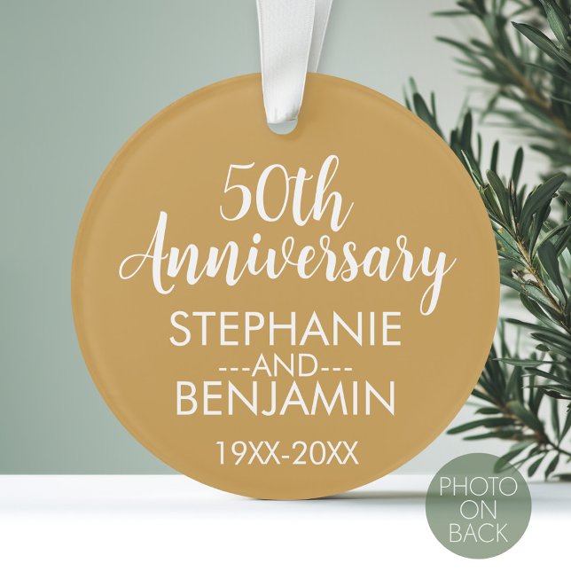 50th Wedding Anniversary Can Edit Gold Colour Phot Ornament (Personalized Wedding Anniversary Photo Ornament)
