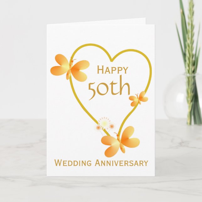 50th Wedding Anniversary Card Heart And Butterfly (Front)