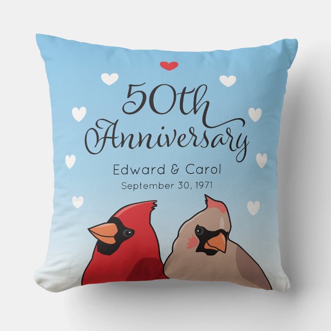50th Wedding Anniversary, Cardinal Bird Pair Throw Pillow (Creator Uploaded)