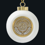 50th wedding anniversary ceramic ball christmas ornament<br><div class="desc">Glam sparkling white diamond set in gold swirly frame,  50th wedding anniversary commemorative desin.
Customizable text in changeable gold font colour.
Images of diamonds and gold were created with the text-to-image generator.</div>