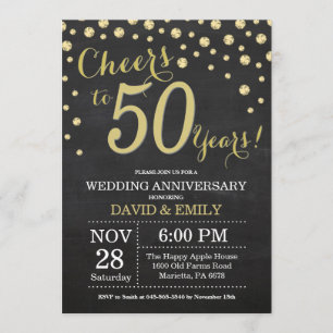 50th Wedding Anniversary Chalkboard Black and Gold Invitation