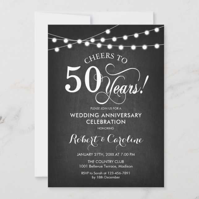 50th Wedding Anniversary - Chalkboard Black White Invitation (Front)