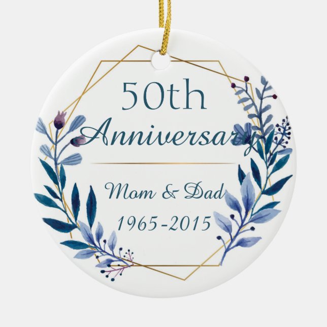 50th Wedding Anniversary Classic Floral Ceramic Ornament (Front)