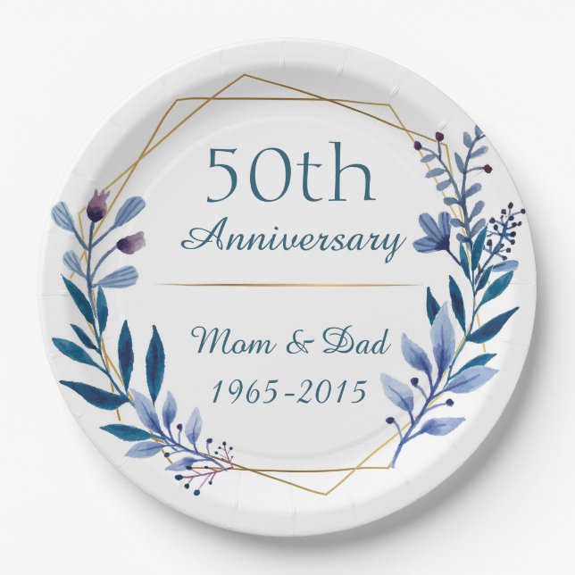 50th Wedding Anniversary Classic Floral Paper Plate (Front)