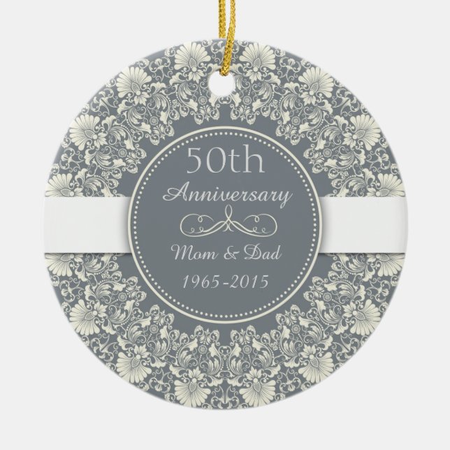 50th Wedding Anniversary Classic with arabesque Ceramic Ornament (Front)