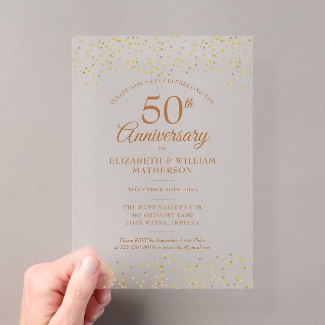 50th Wedding Anniversary Confetti Gold Dust Acrylic Invitations (Insitu (Handheld))