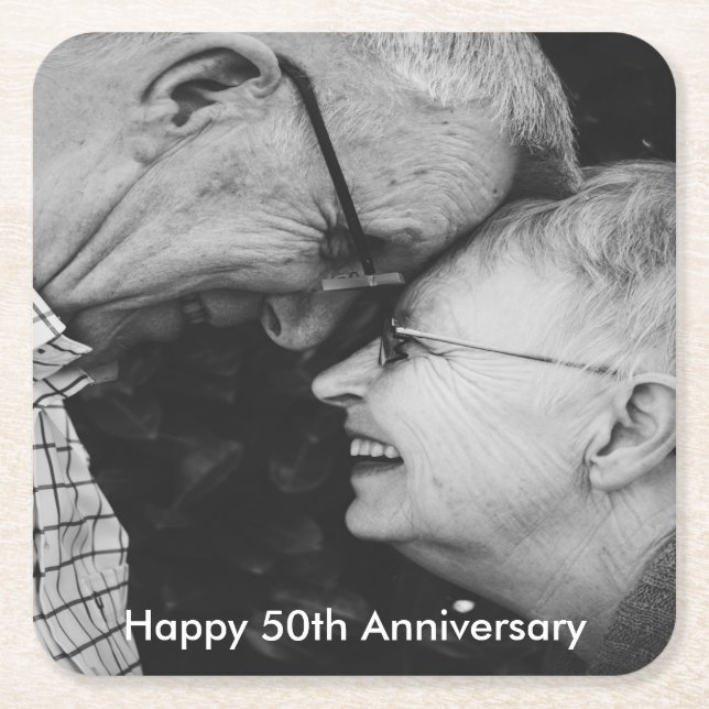 50th Wedding Anniversary Custom Photo Square Paper Coaster (Front)