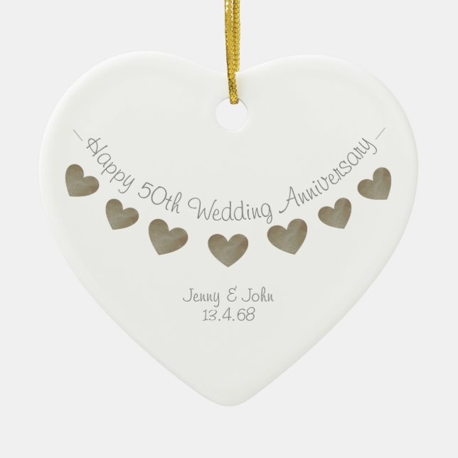 50th Wedding anniversary decoration- golden hearts Ceramic Ornament (Front)